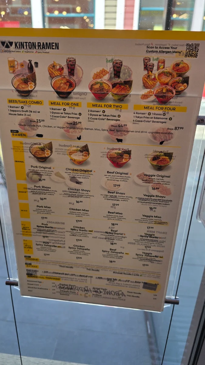 Menu, KINTON RAMEN MCARTHURGLEN DESIGNER OUTLET YVR