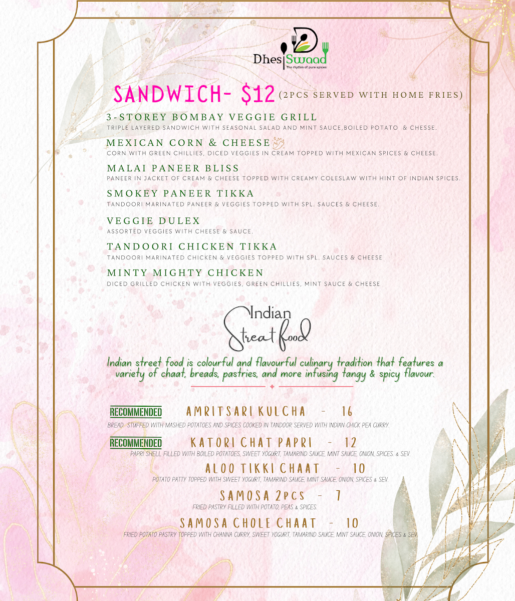 Menu, Dhesi Swaad