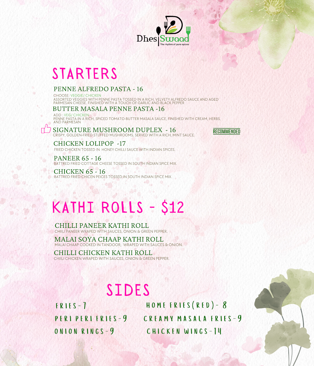 Menu, Dhesi Swaad
