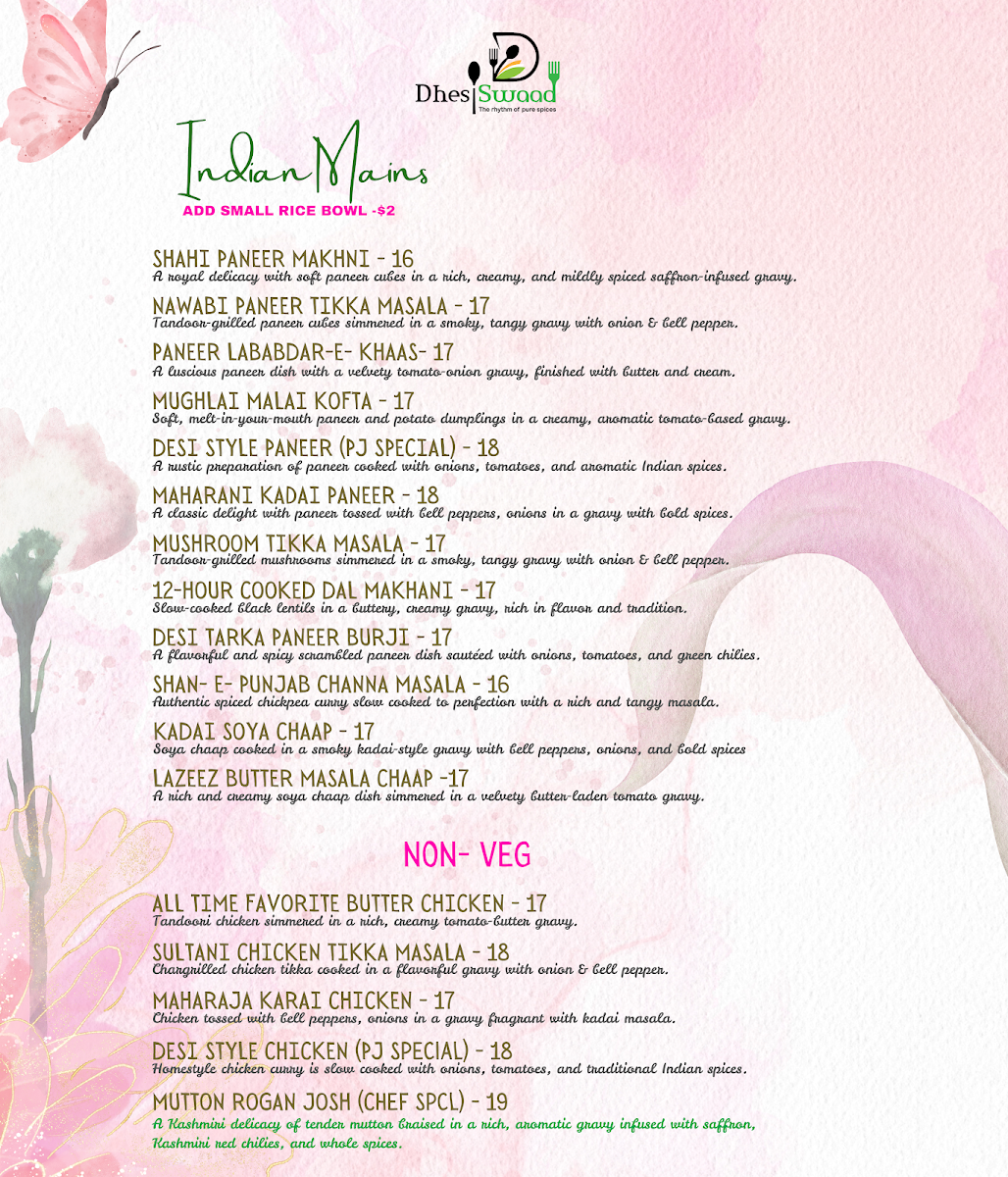 Menu, Dhesi Swaad