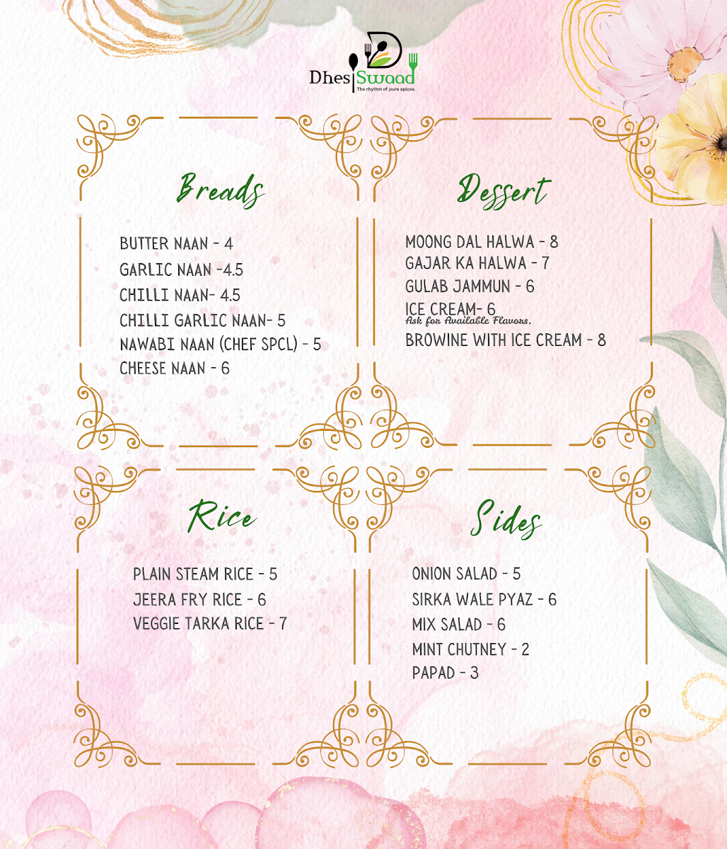Menu, Dhesi Swaad