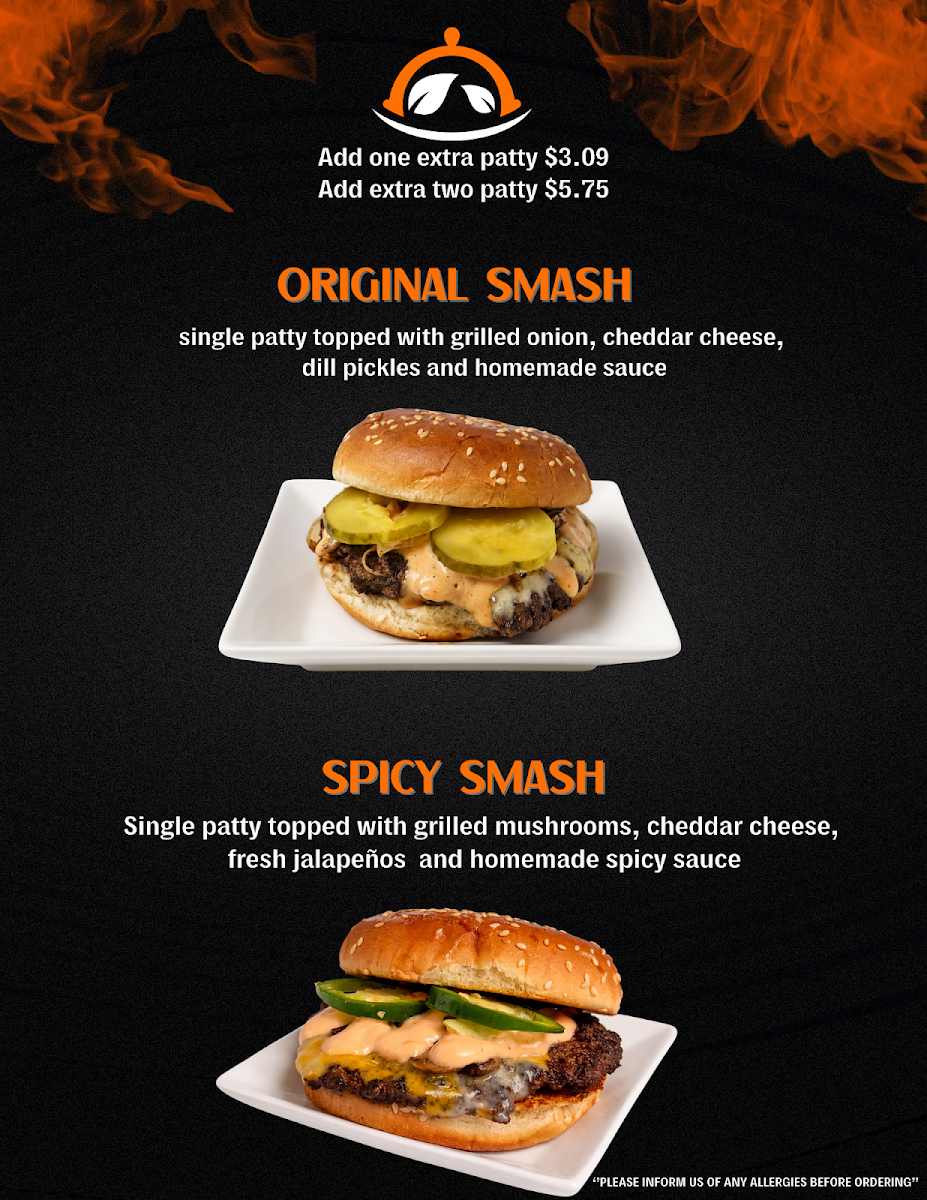Menu, Pizza & Smash Burger