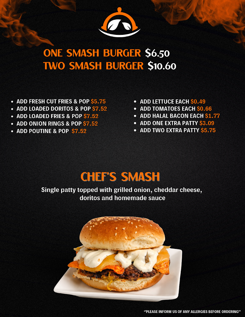 Menu, Pizza & Smash Burger