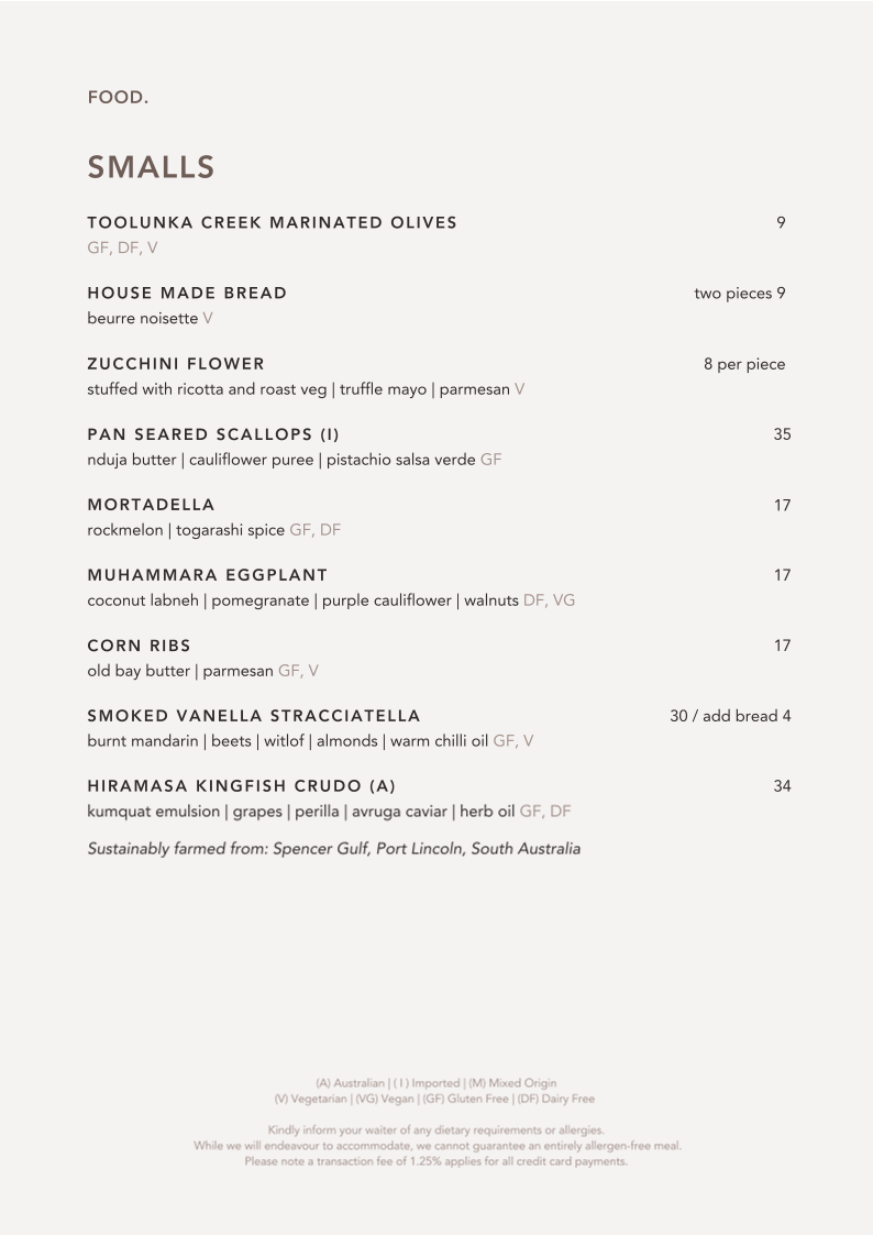 Menu, ABODE Bistro. Bar