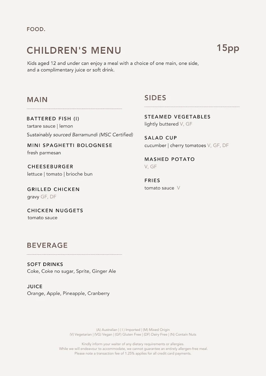 Menu, ABODE Bistro. Bar