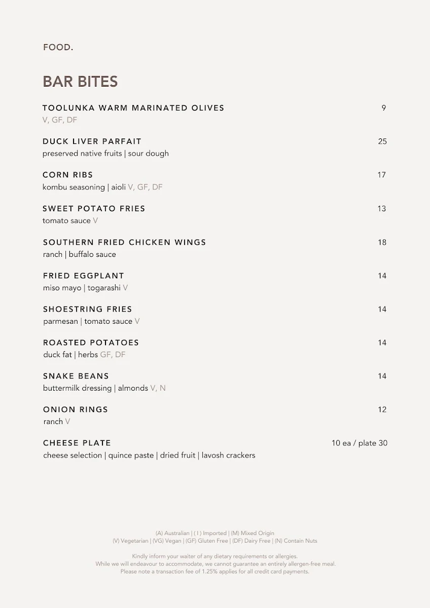Menu, ABODE Bistro. Bar