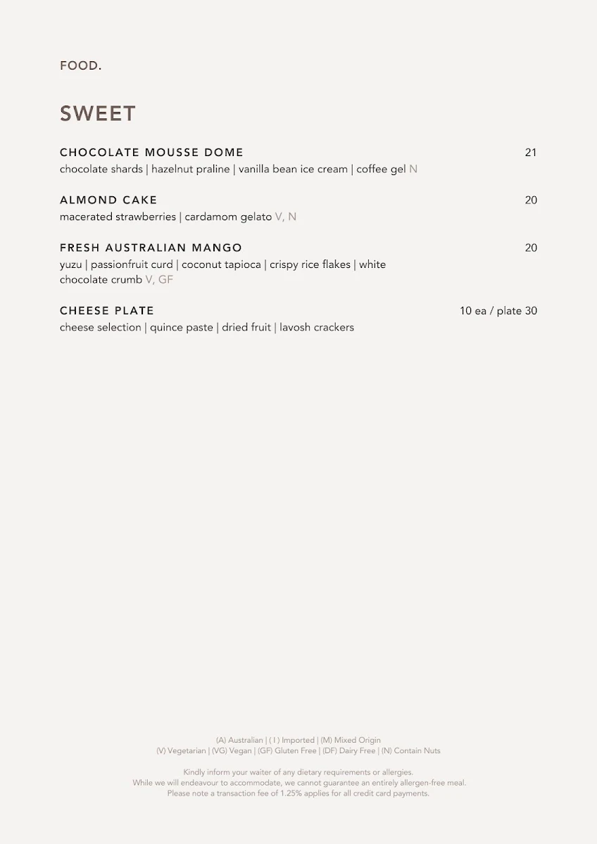 Menu, ABODE Bistro. Bar