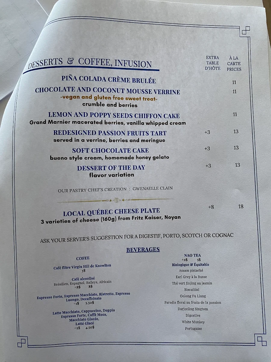 Menu, Le Greg Bistro & Bar