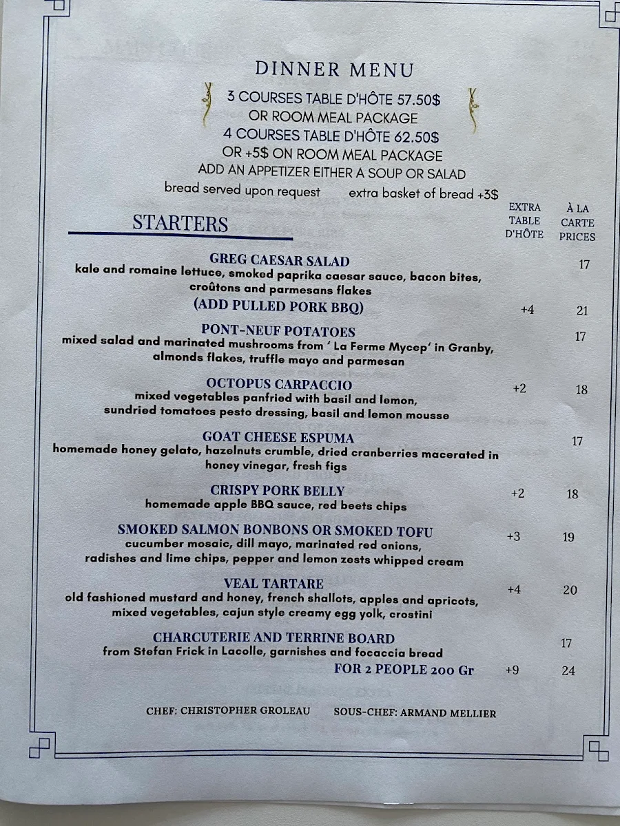 Menu, Le Greg Bistro & Bar
