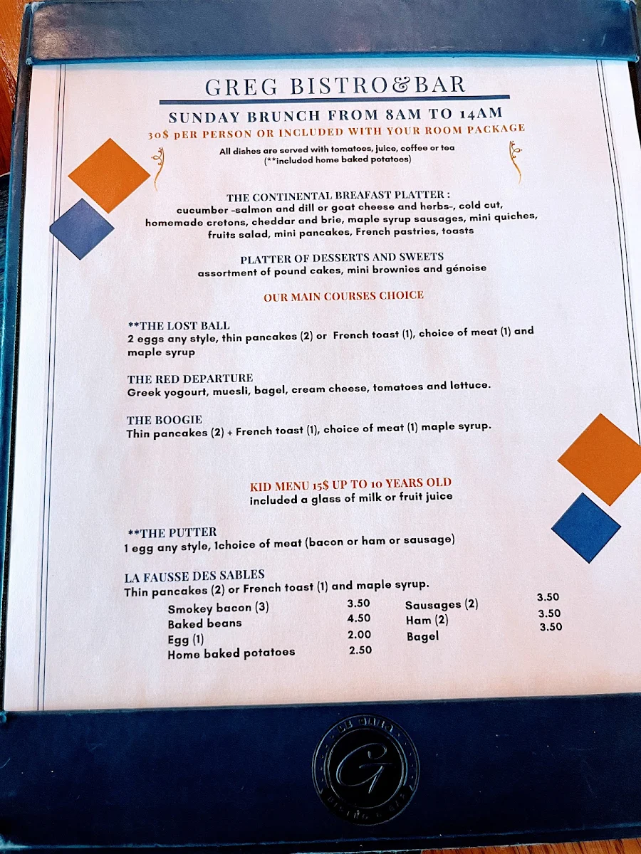 Menu, Le Greg Bistro & Bar