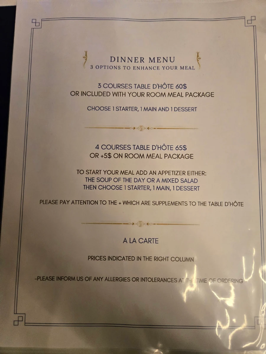 Menu, Le Greg Bistro & Bar