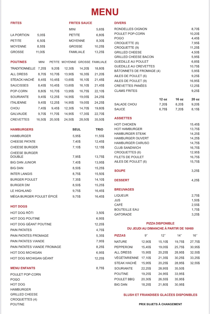 Menu, Cantine Danmo