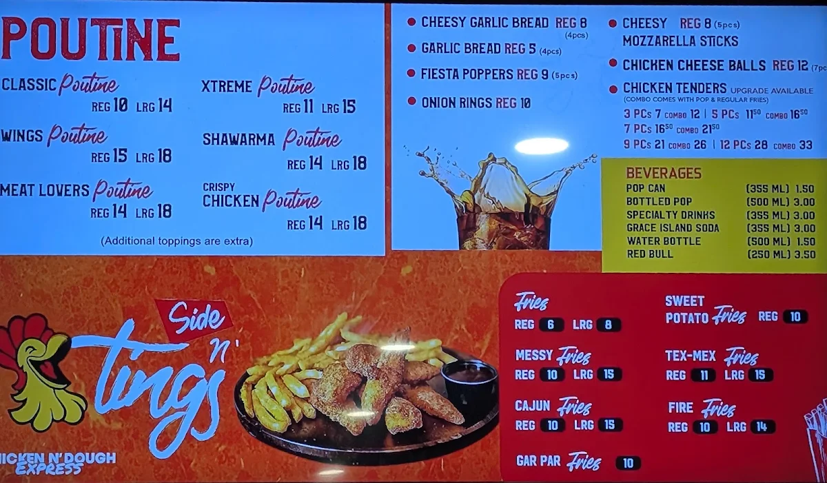 Menu, Chicken N’ Dough Express