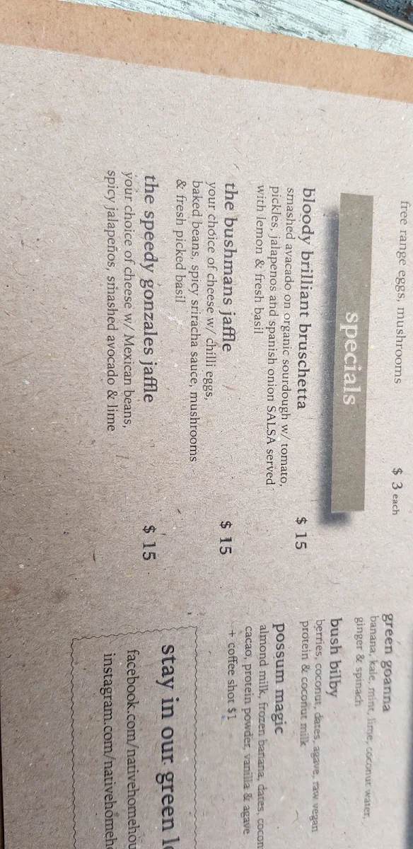 Menu, House of Plants Bar