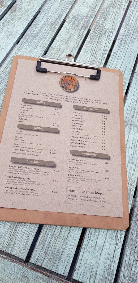 Menu, House of Plants Bar