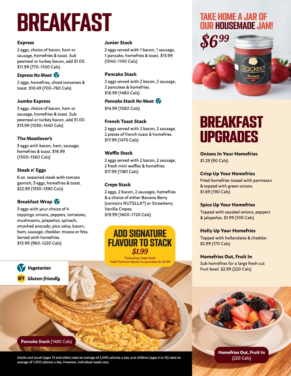 Menu, Stacked Pancake & Breakfast House