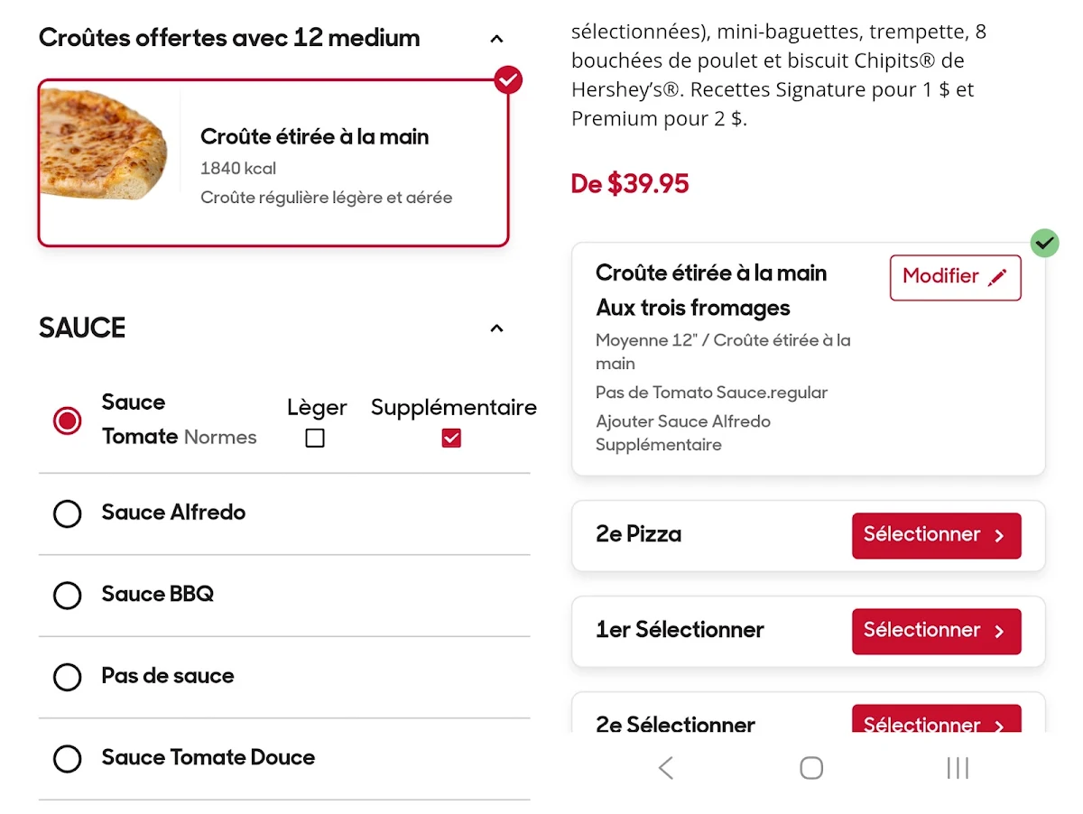 Menu, Pizza Hut