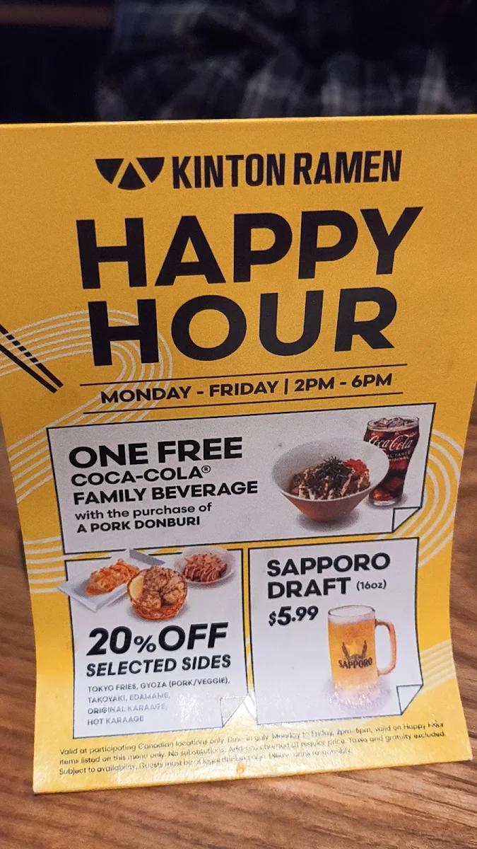 Menu, KINTON RAMEN OTTAWA