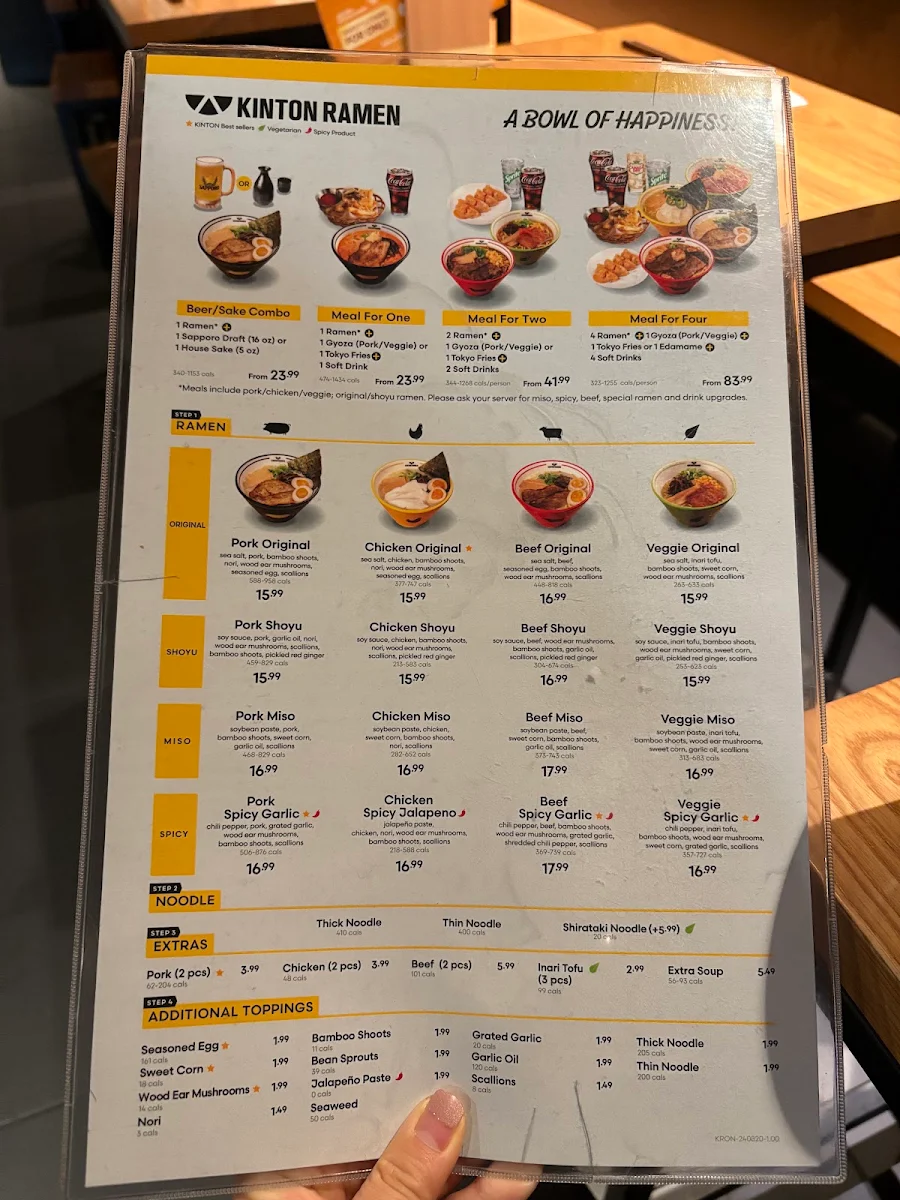 Menu, KINTON RAMEN OTTAWA