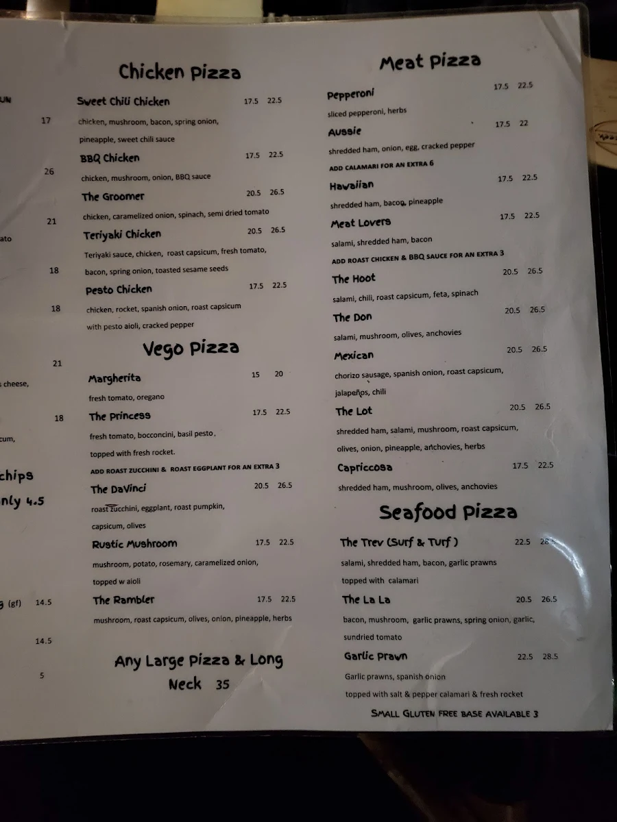 Menu, The Last Hoot - Cafe, Bar & Pizzeria