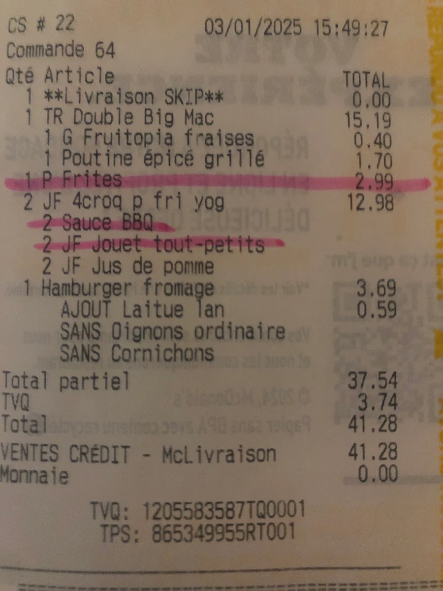 Menu, McDonald's