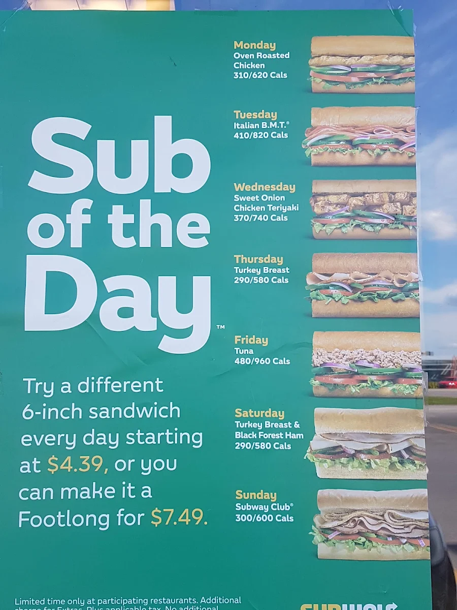 Menu, Subway