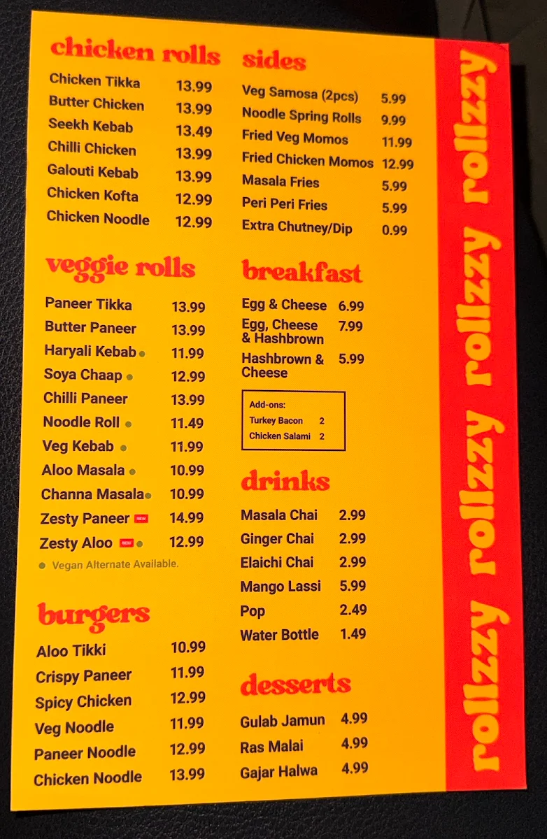 Menu, Rollzzy
