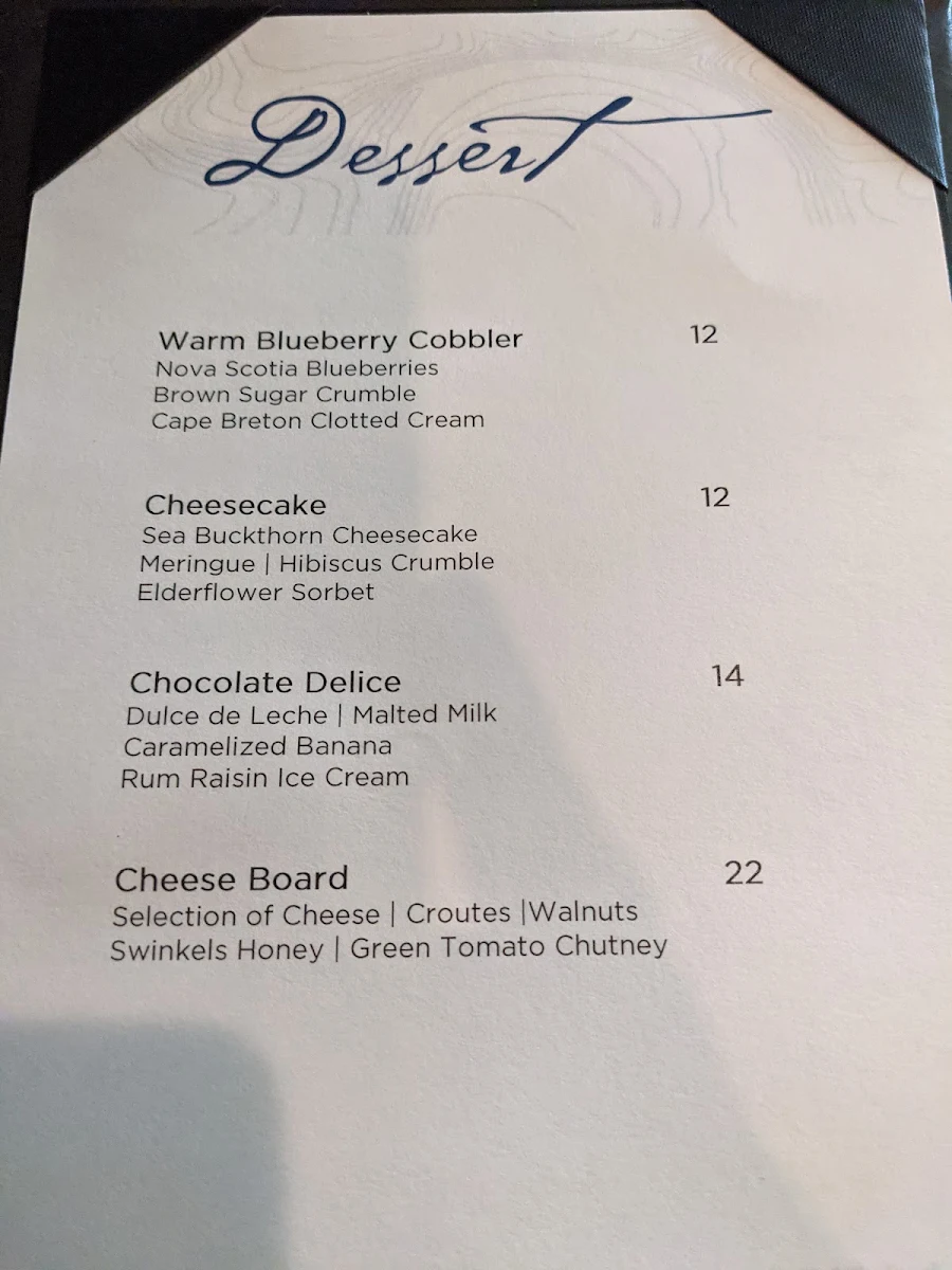 Menu, Cabot bar