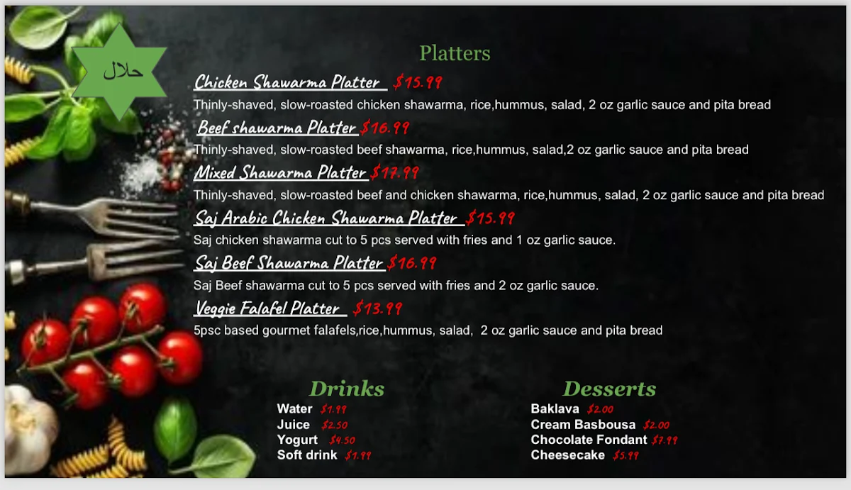Menu, Fattoush Mediterranean Grill