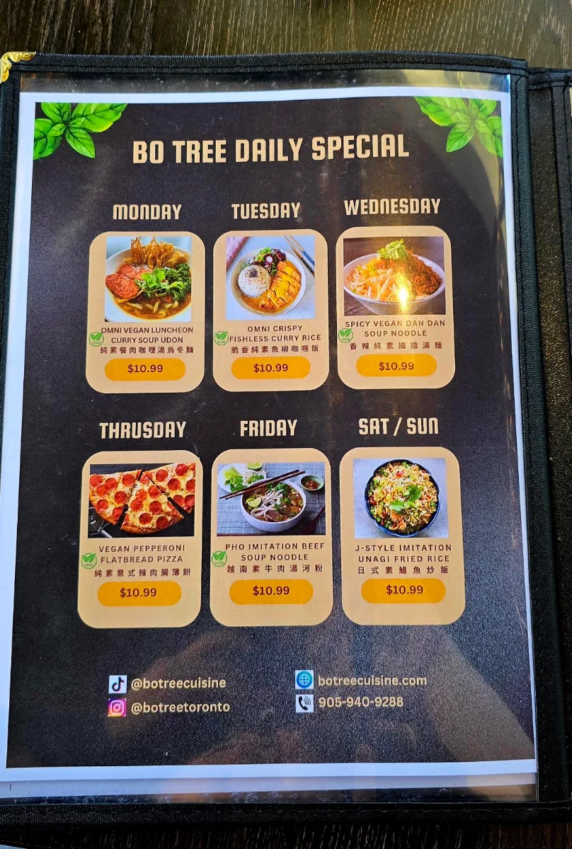 Menu, Bo Tree Plant-Based Cuisine