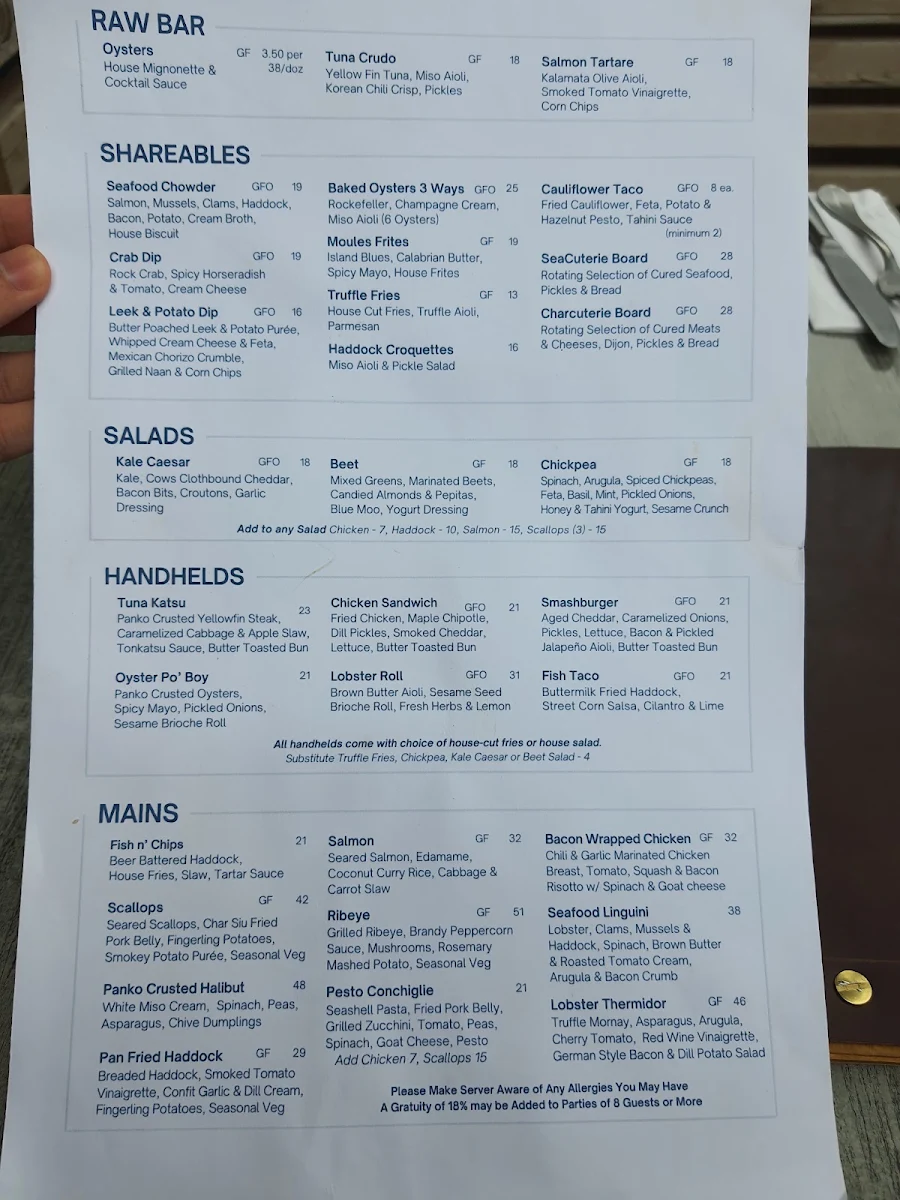 Menu, Sea Rocket Oyster House