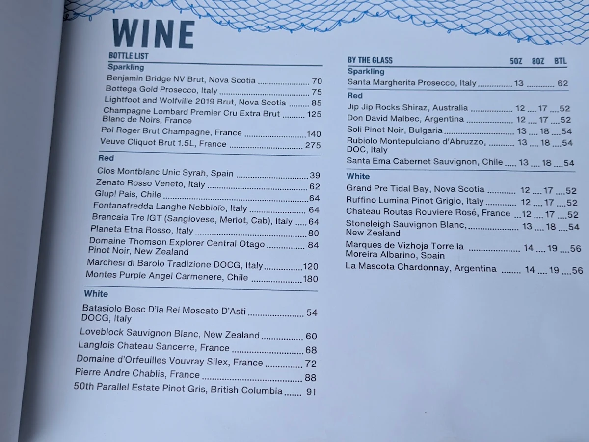 Menu, Sea Rocket Oyster House