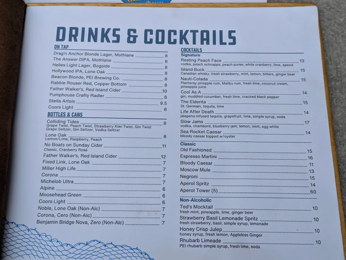 Menu, Sea Rocket Oyster House