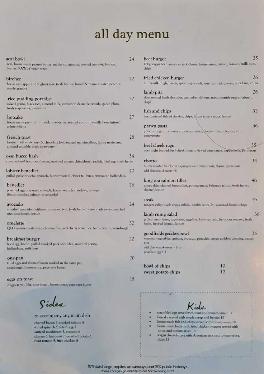 Menu, Goodfields Eatery