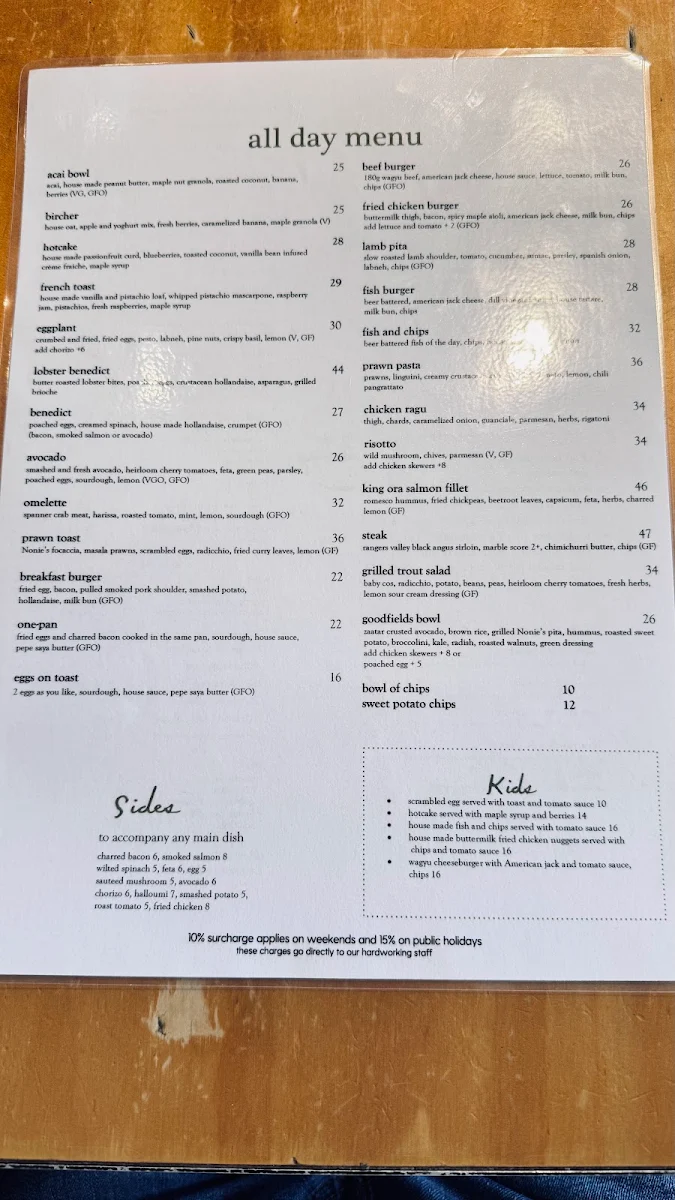 Menu, Goodfields Eatery