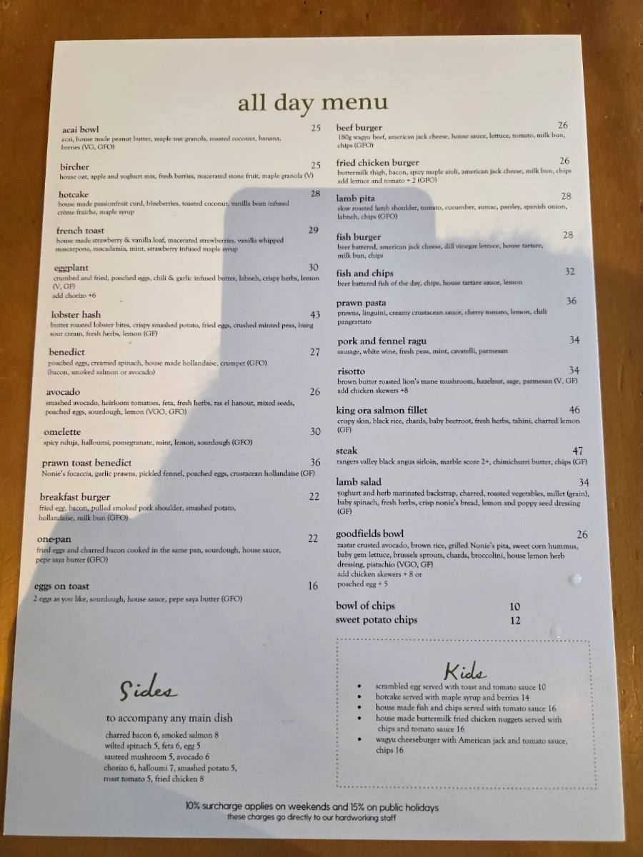 Menu, Goodfields Eatery
