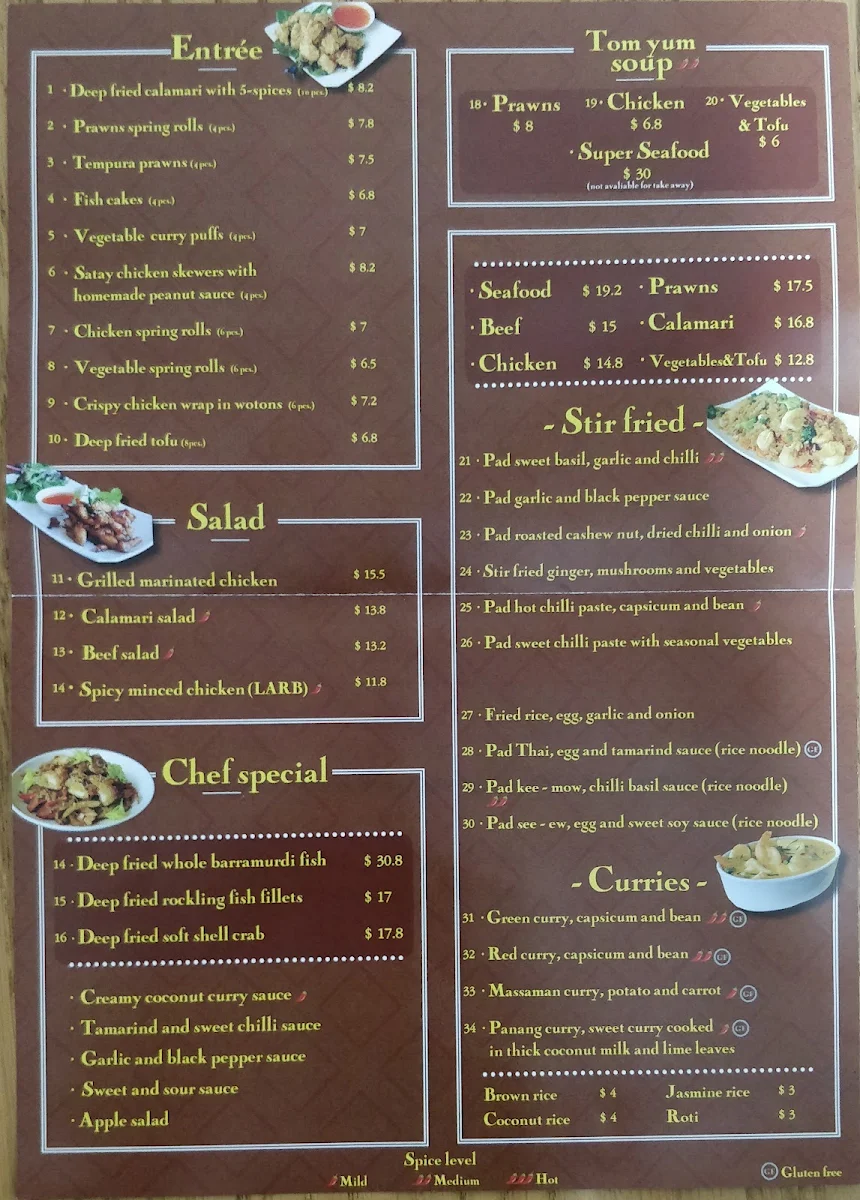 Menu, TubTim Thai Cuisine