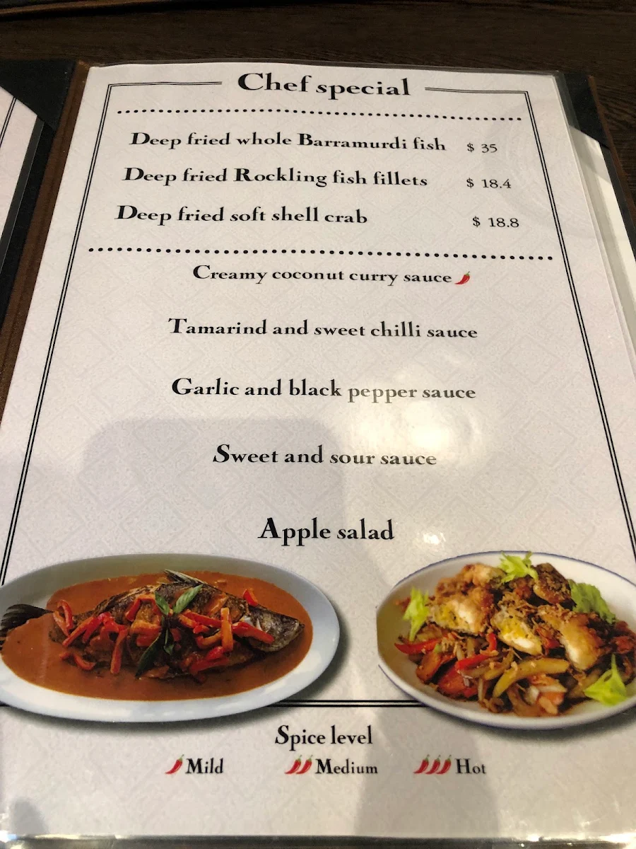 Menu, TubTim Thai Cuisine