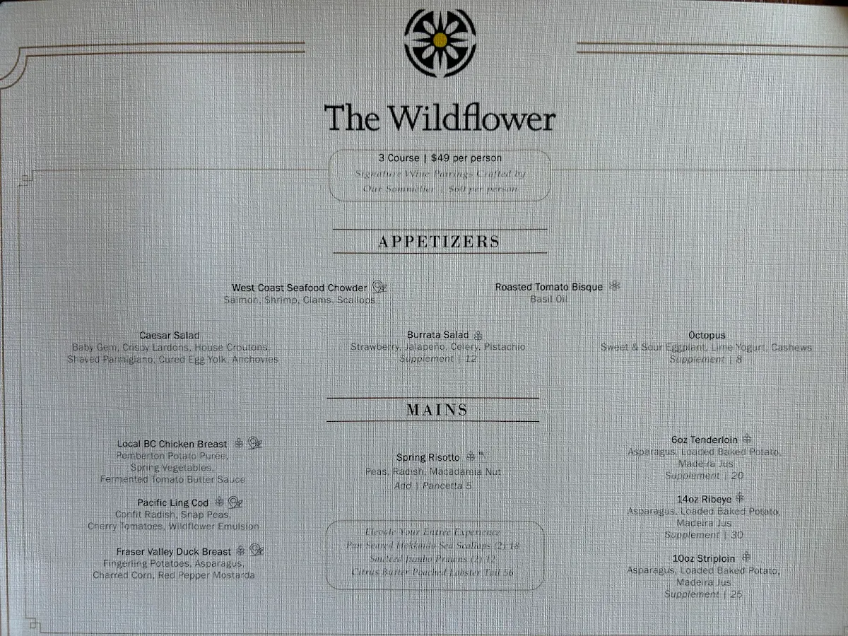 Menu, THE WILDFLOWER