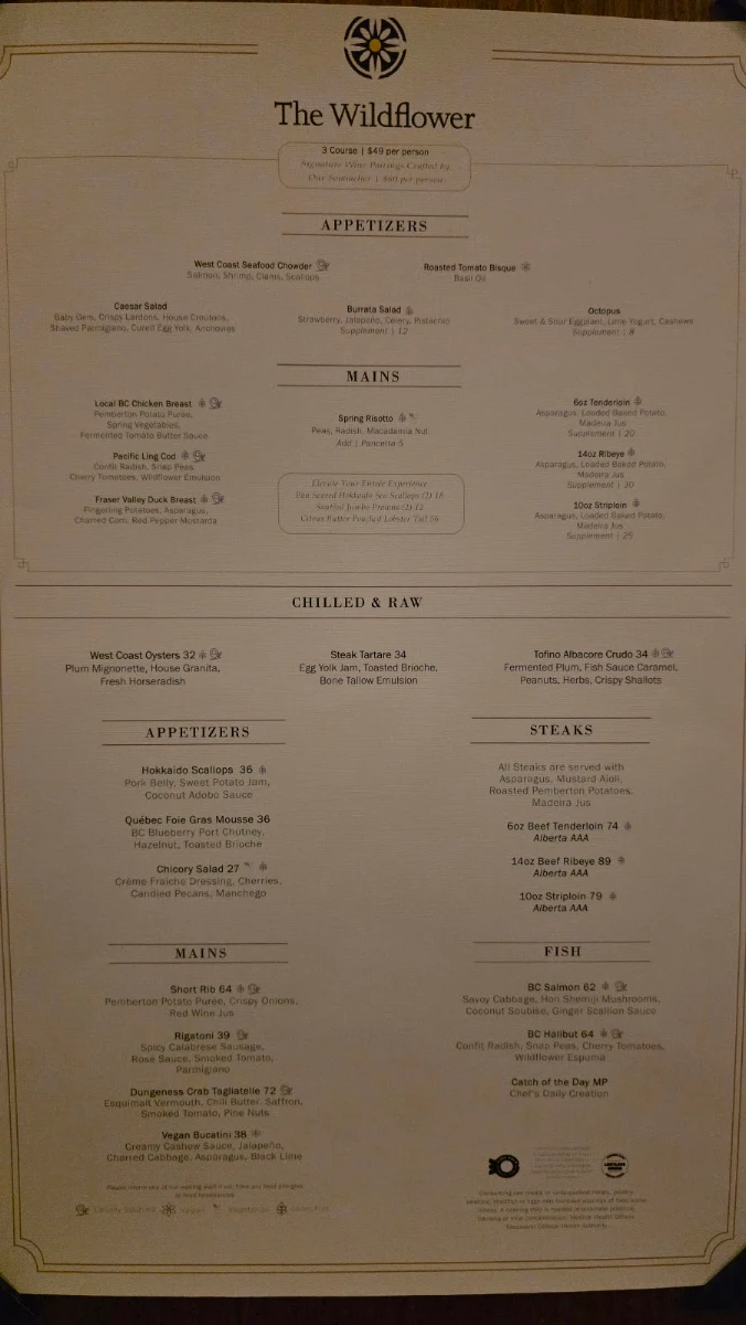 Menu, THE WILDFLOWER