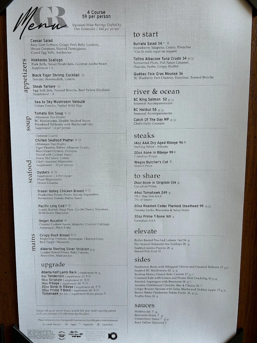 Menu, THE WILDFLOWER