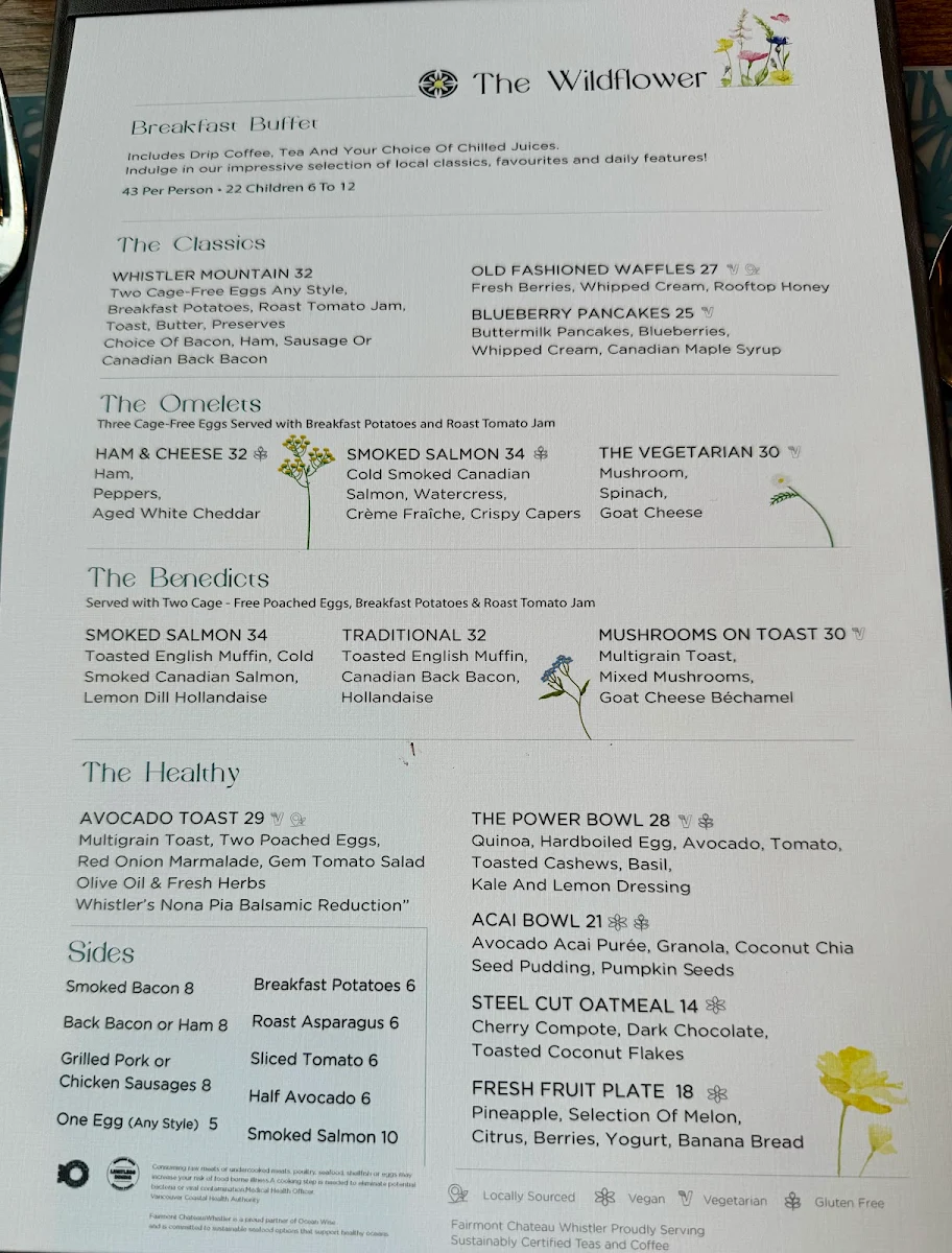 Menu, THE WILDFLOWER