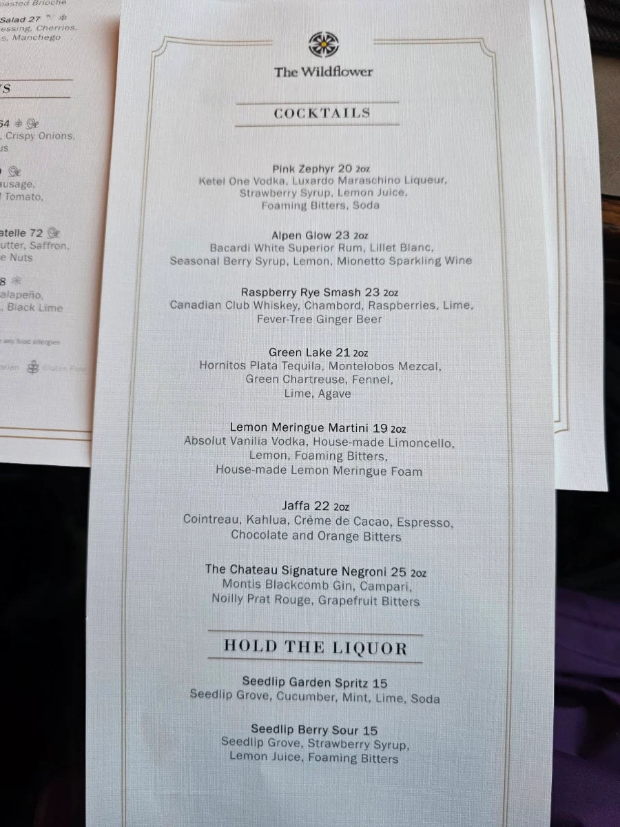 Menu, THE WILDFLOWER