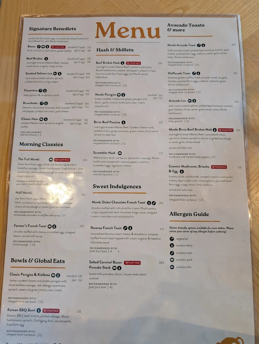 Menu, Monki Breakfast Club & Bistro Greenwich