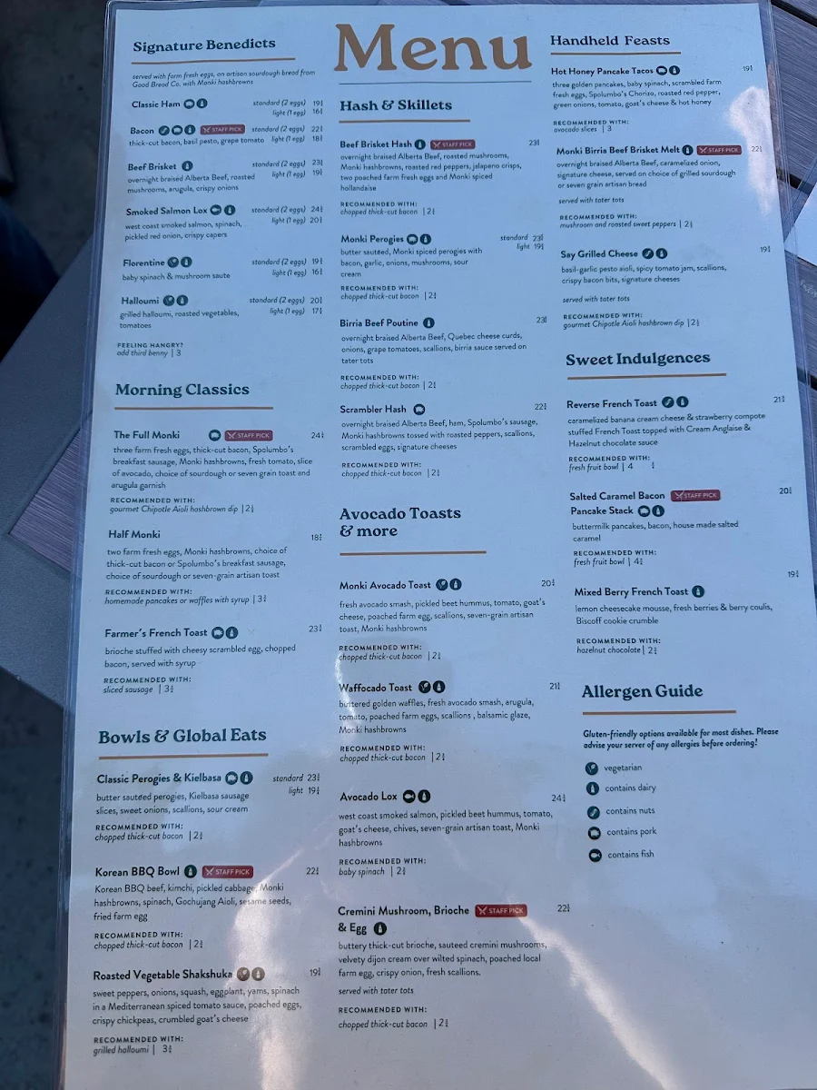 Menu, Monki Breakfast Club & Bistro Greenwich