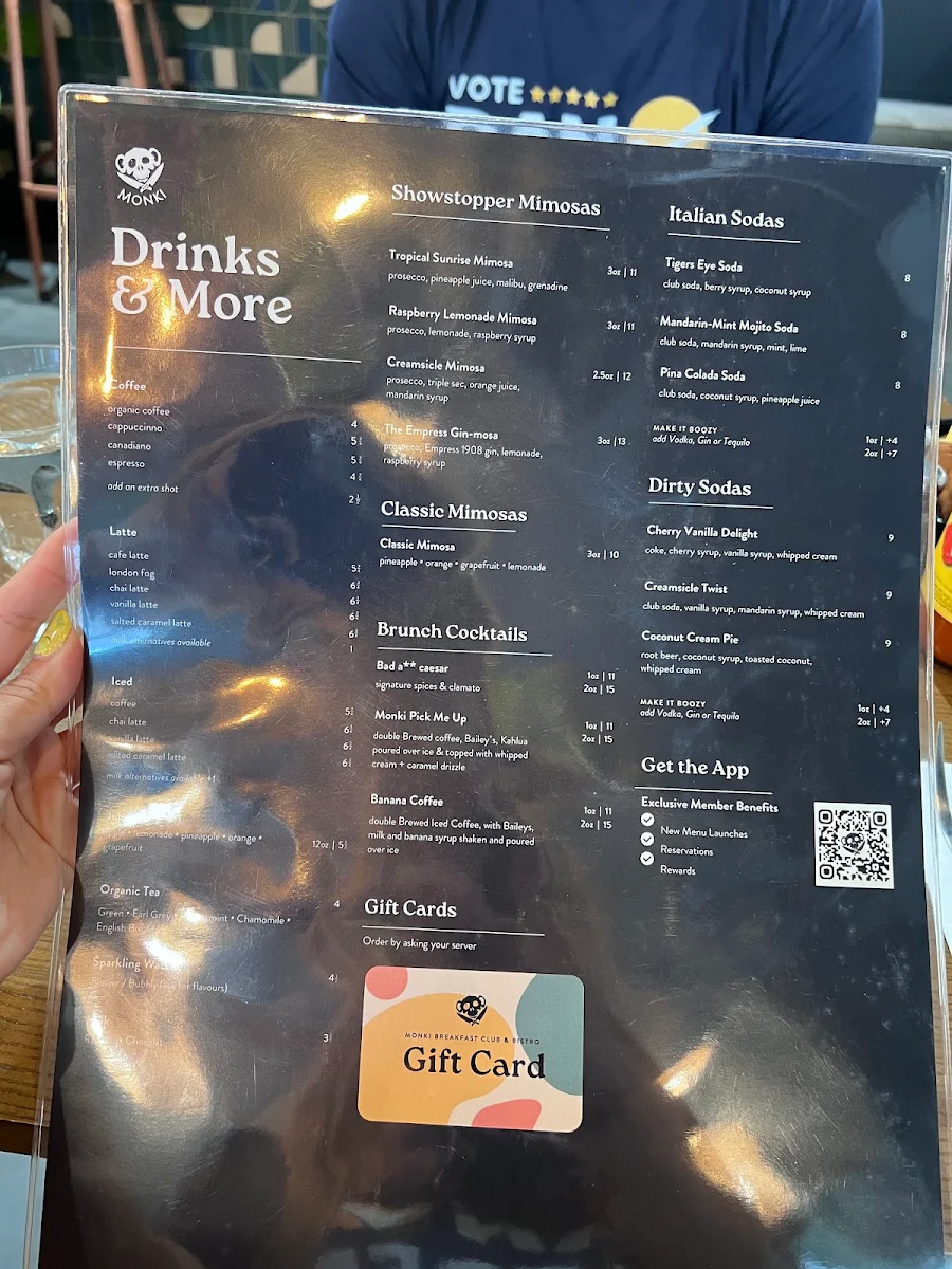 Menu, Monki Breakfast Club & Bistro Greenwich