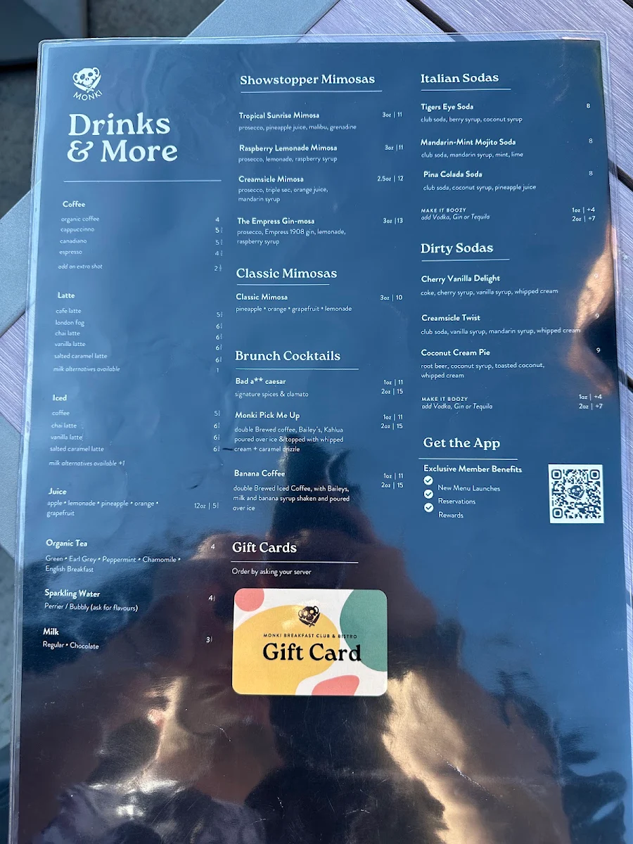 Menu, Monki Breakfast Club & Bistro Greenwich