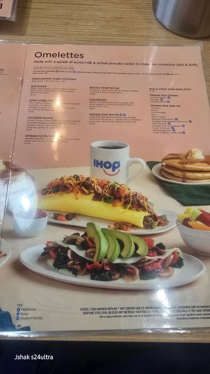 Menu, IHOP