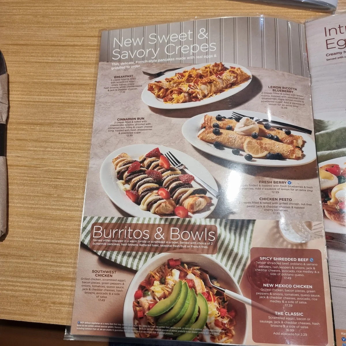 Menu, IHOP