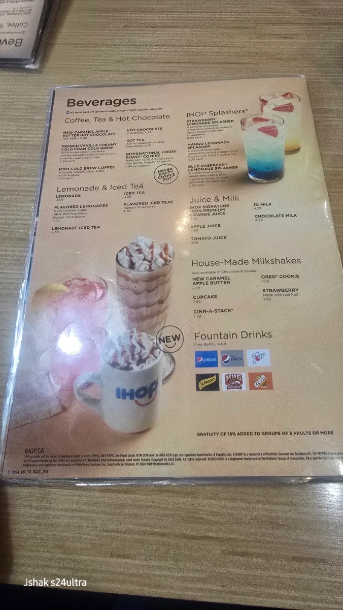 Menu, IHOP